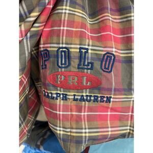 POLO Ralph Lauren PRL DOWN COMFORTER Blanket RED PLAID Reversible TAN Full Size